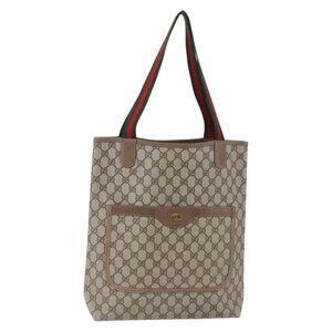 GUCCI GG Supreme Web Sherry Line Tote Bag PVC Beige Red